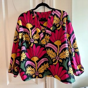 JCrew VNeck Cotton Poplin Ratti Grandi Fiori Top